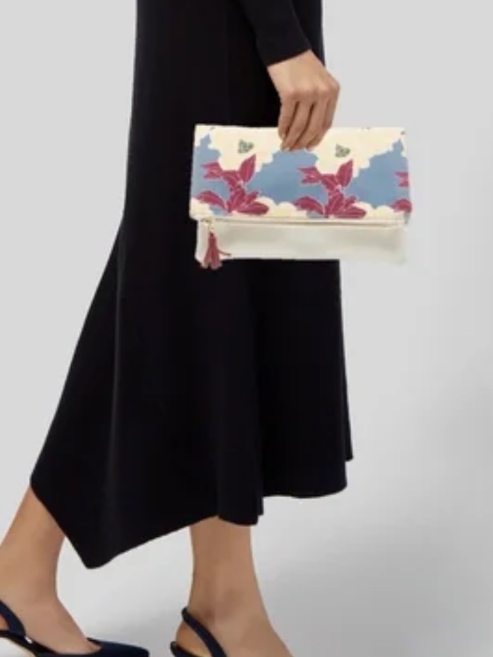 Rachel Pally Floral Fold-Over Clutch in Cream, Blue & Red
